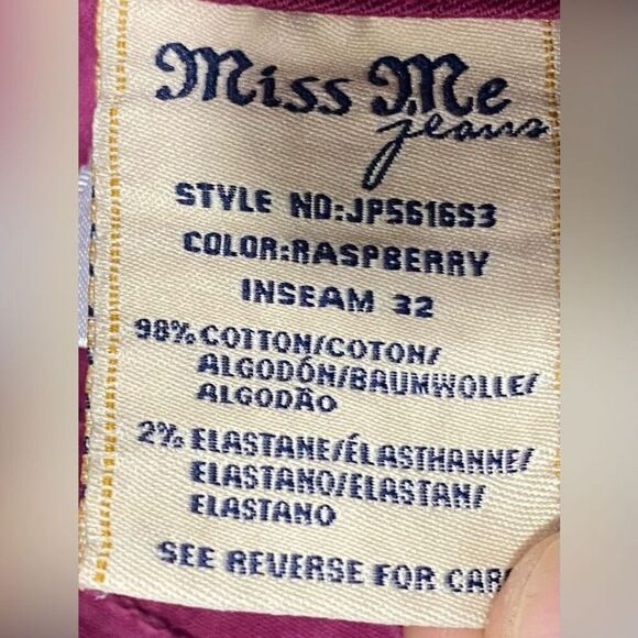 Miss Me Skinny Raspberry Stretch Jeans 29x32 Embellished Back Pockets EUC - Picture 9 of 13